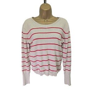Y2K Princess Vera Wang Cream Red Sweater Womens XL  Stripe Sequin Holiday Bow